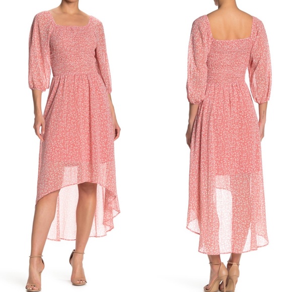 Cottage Core Smocked Flowy High/Low Dress